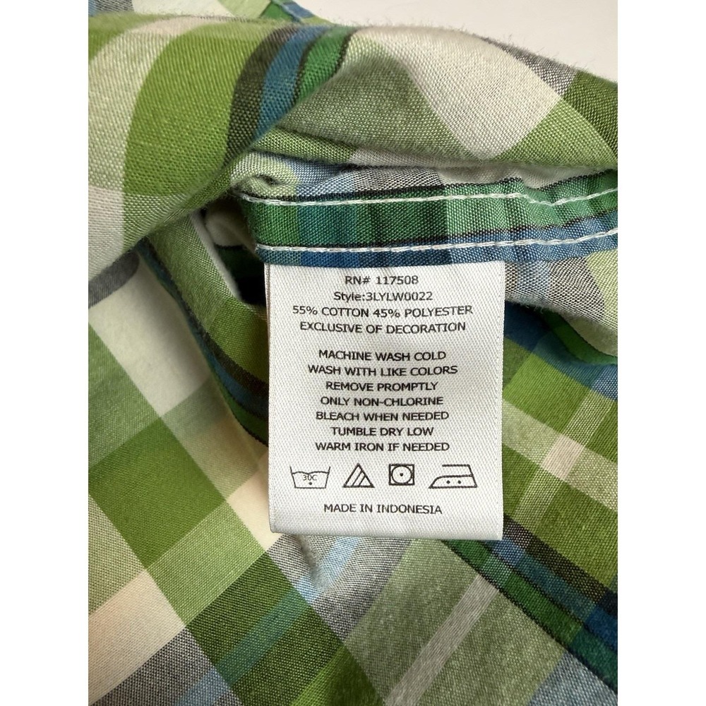 Levis Green Plaid Pearl Snap Button Up Long Sleeve Vintage Style Mens Shirt Sz M - Picture 9 of 9